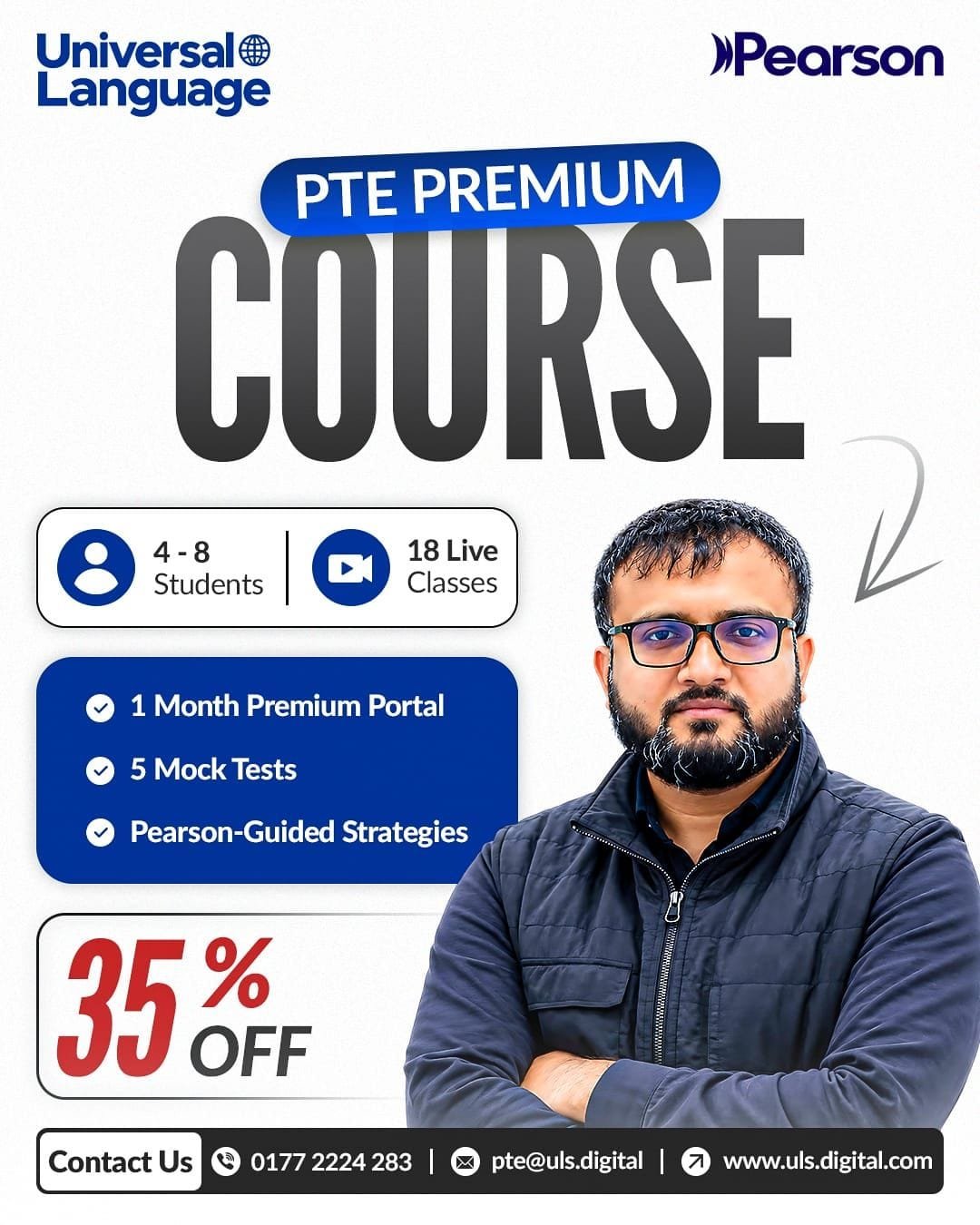 PTE Premium Course at Universal Language with 35% Discount - 18 Live Classes, 4-8 Students, 5 Mock Tests