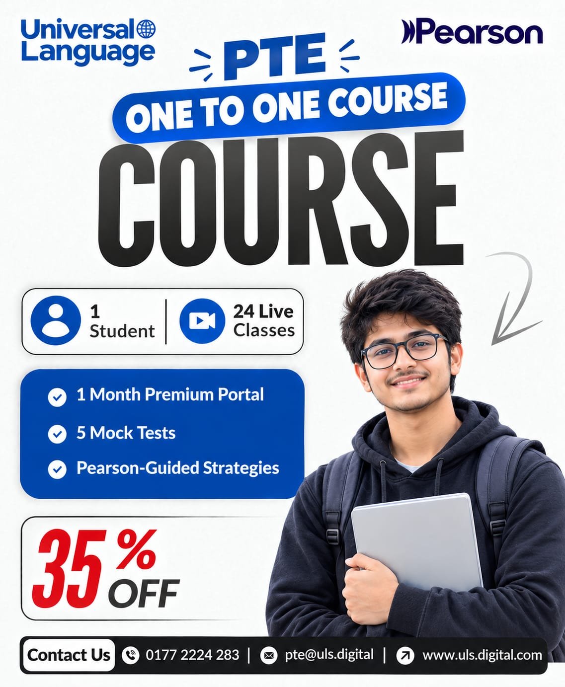 PTE One to One Course at Universal Language with 35% Discount - 24 Live Classes, 1 Student, 5 Mock Tests