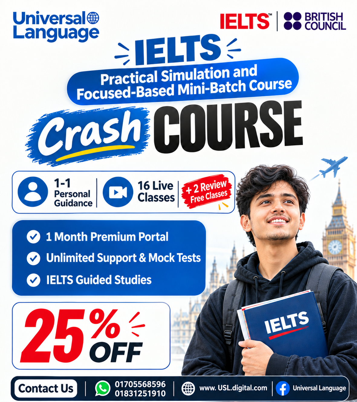 IELTS Crash Course at Universal Language with 25% Discount - 16 Live Classes + 2 Free Review Classes